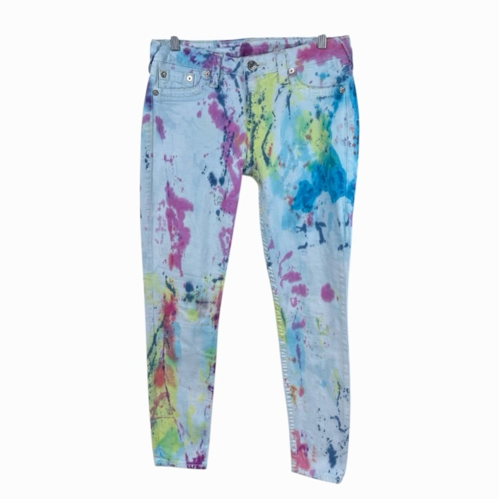 True Religion Women’s 30” X 28.5” Mid Rise Skinny Jeans Custom Tie Dye Upcycle